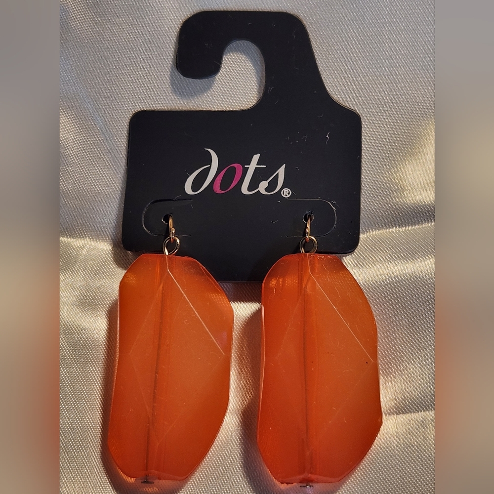 Dots Chunky Dangle Drop Earrings Translucent Orange Acrylic Retro NWT